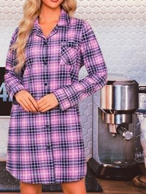 Women's Cotton Sleep Shirt Nightshirt  Flannel/Jersey Knit Size XL Purple